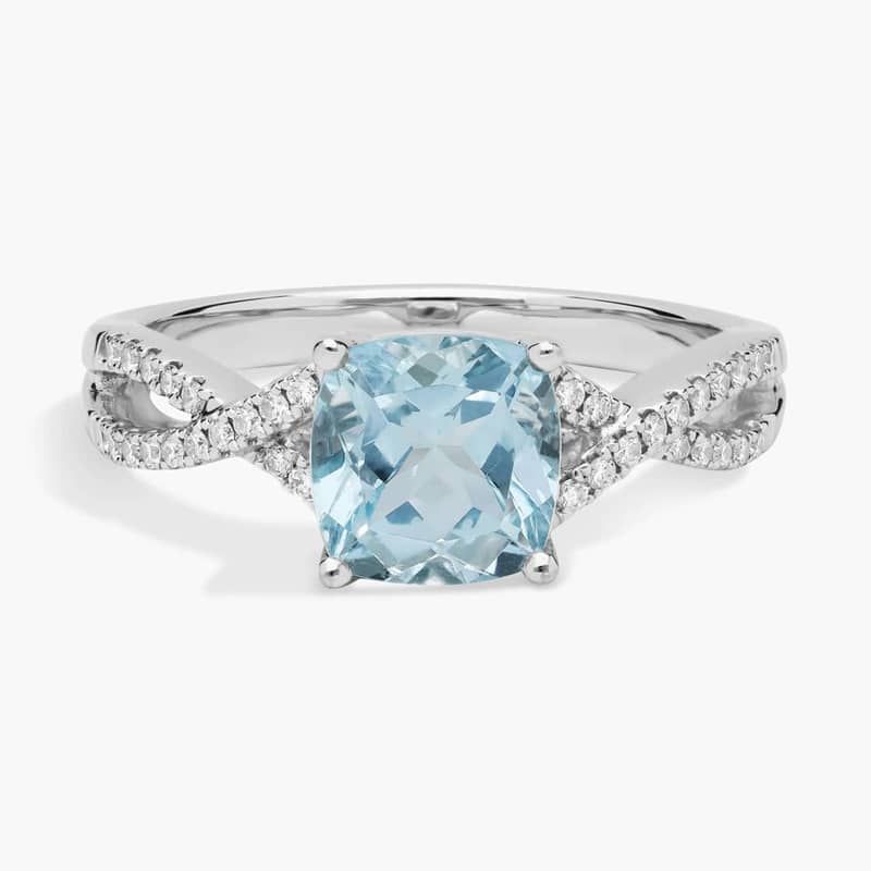 Aquamarine and Diamond Halo Ring in 18k White Gold (10x8mm)